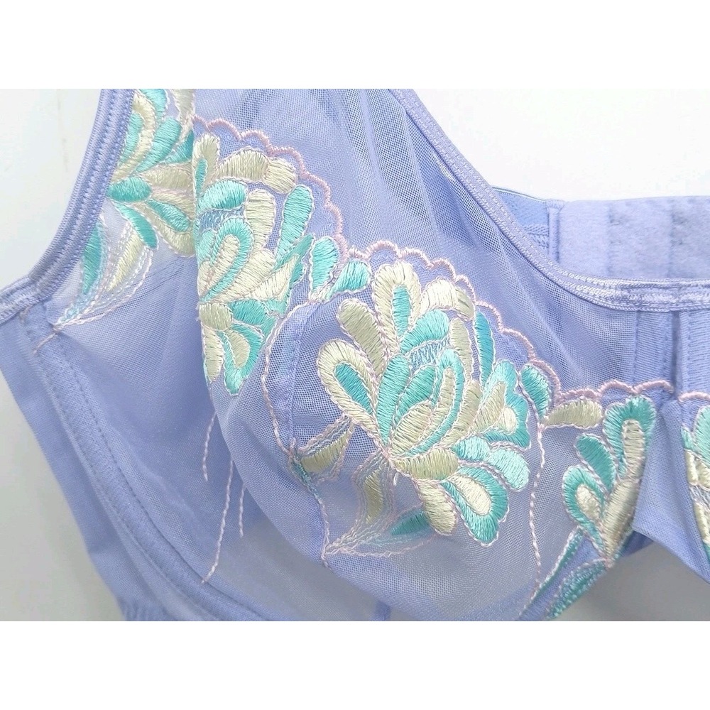 Cacique Periwinkle Blue Lace Sheer Floral Embroidered Mesh Underwire Bra 40c New - Picture 2 of 8
